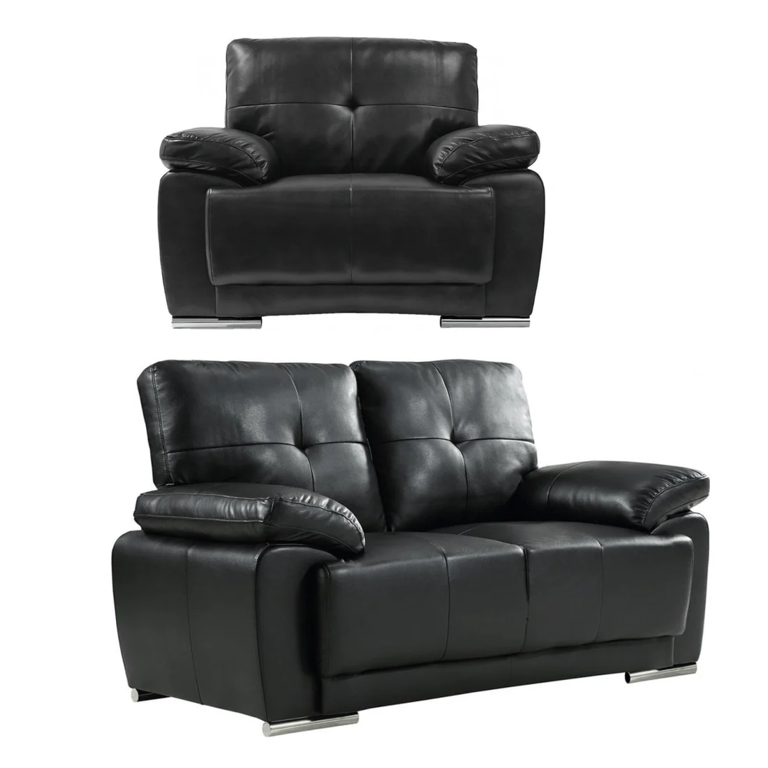 Tristan Black Leather Aire 2+1 Seater Sofa Set