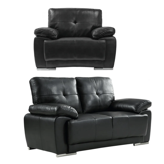 Tristan Black Leather Aire 2+1 Seater Sofa Set