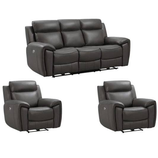 Nevara Genuine Leather Grey Electric Power Recliner 3+1+1 Seater Sofa Set