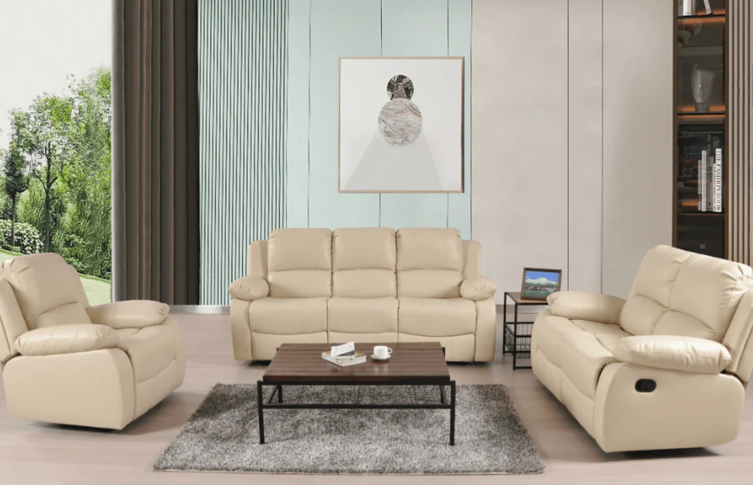 Seville Cream Leather Manual Recliner 3+2+1 Seater Sofa Set