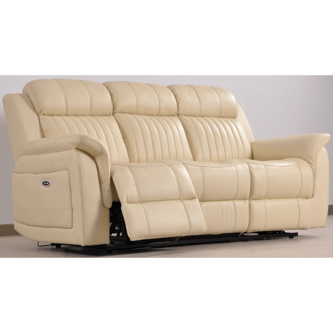Bravado Genuine Leather Cream Electric Power Recliner 3 Seater