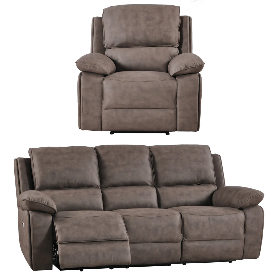 Elm Brown Suede Fabric Electric Recliner 3+1 Seater Sofa