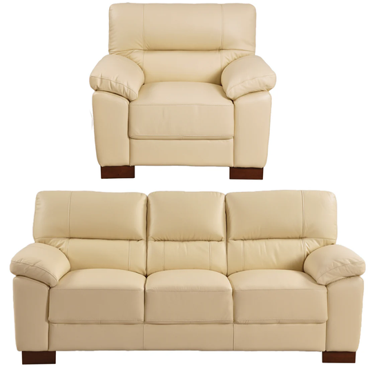 Pavilion Genuine Leather Cream 3+1 Seater Sofa Set
