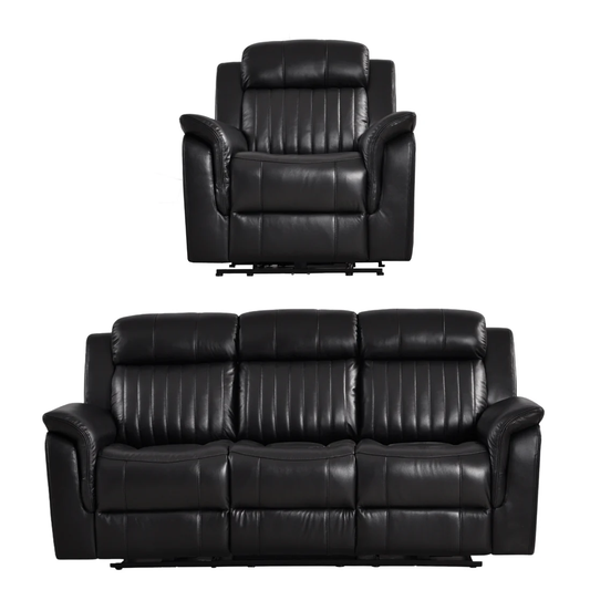 Bravado Genuine Leather Black Electric Power Recliner 3+1 Seater