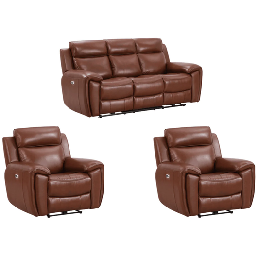 Nevara Genuine Leather Tan Electric Power Recliner 3+1+1 Seater Sofa Set