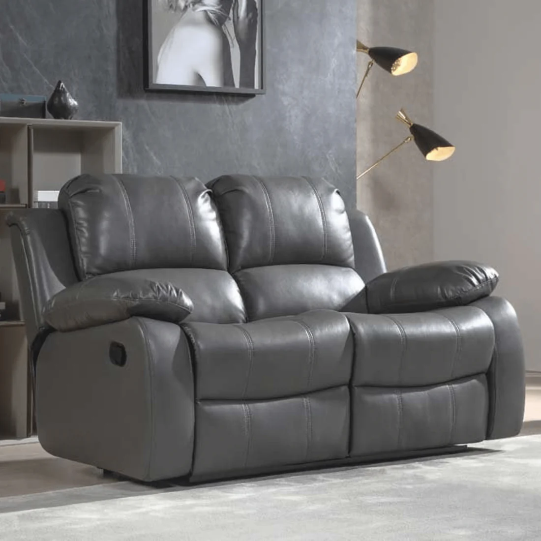 Seville Grey Leather Manual Recliner 2 Seater Sofa