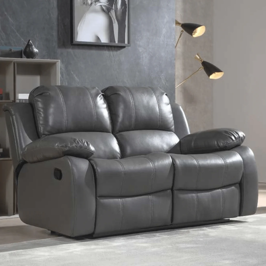 Seville Grey Leather Manual Recliner 2 Seater Sofa