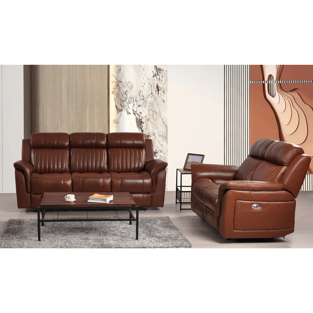 Bravado Genuine Leather Tan Electric Power Recliner 3+2 Seater