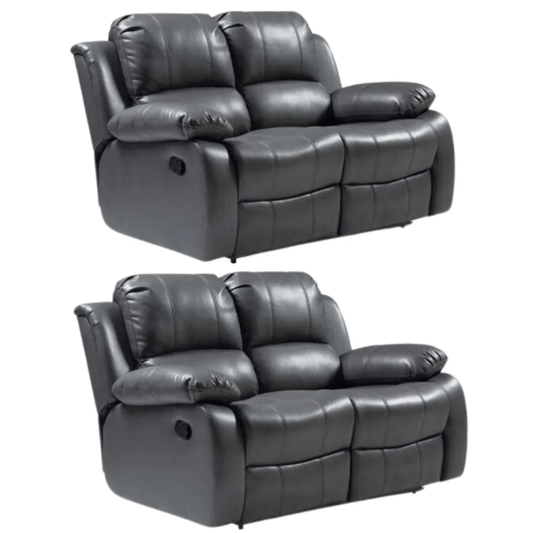 Seville Grey Leather Manual Recliner 2+2 Seater Sofa Set