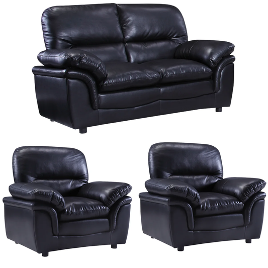 Amaya Black Leather 2+1+1 Seater Sofa Set