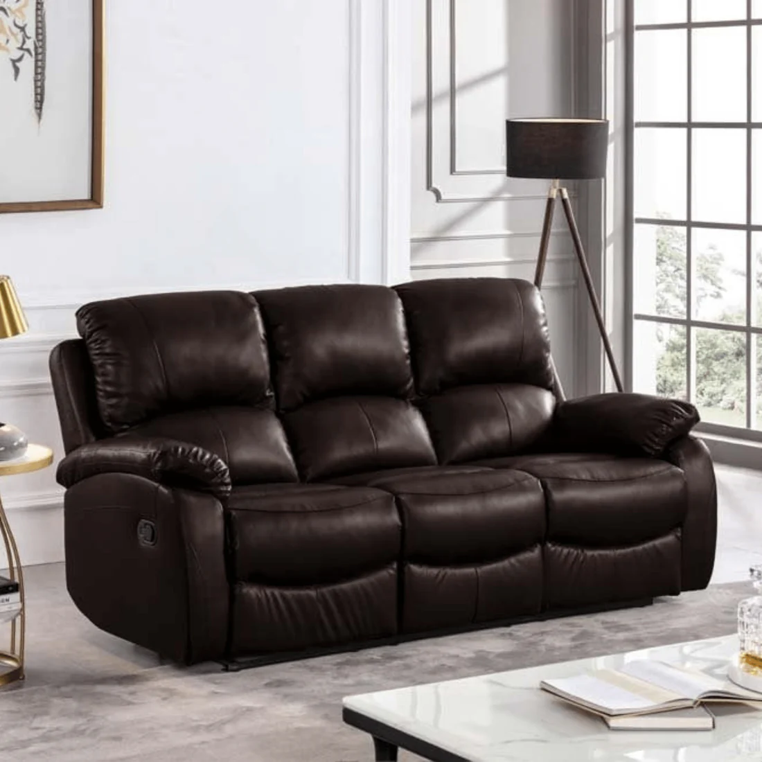 Pittsburgh Brown Leather Manual Recliner 3+1 Seater Sofa Set