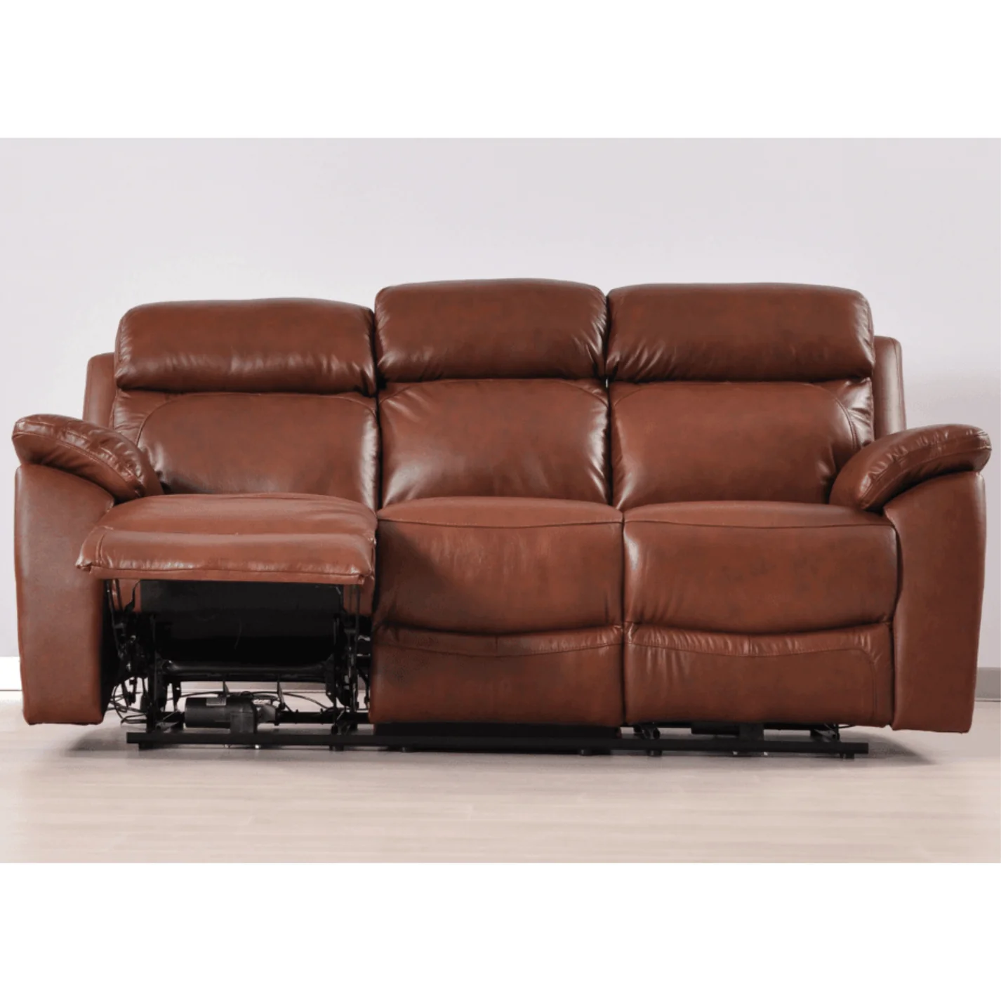 Newsome Genuine Leather Tan Electric Power Recliner 3 Seater