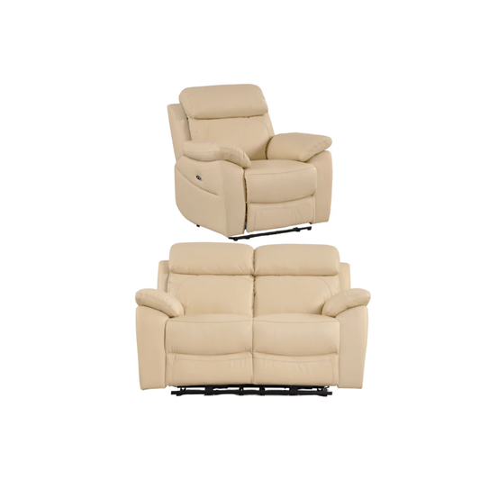 Newsome Genuine Leather Cream Electric Power Recliner 2+1 Seater Sofa Set