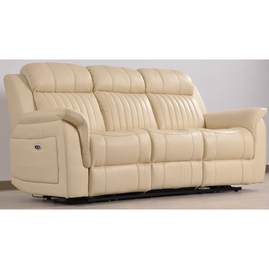 Bravado Genuine Leather Cream Electric Power Recliner 3 Seater