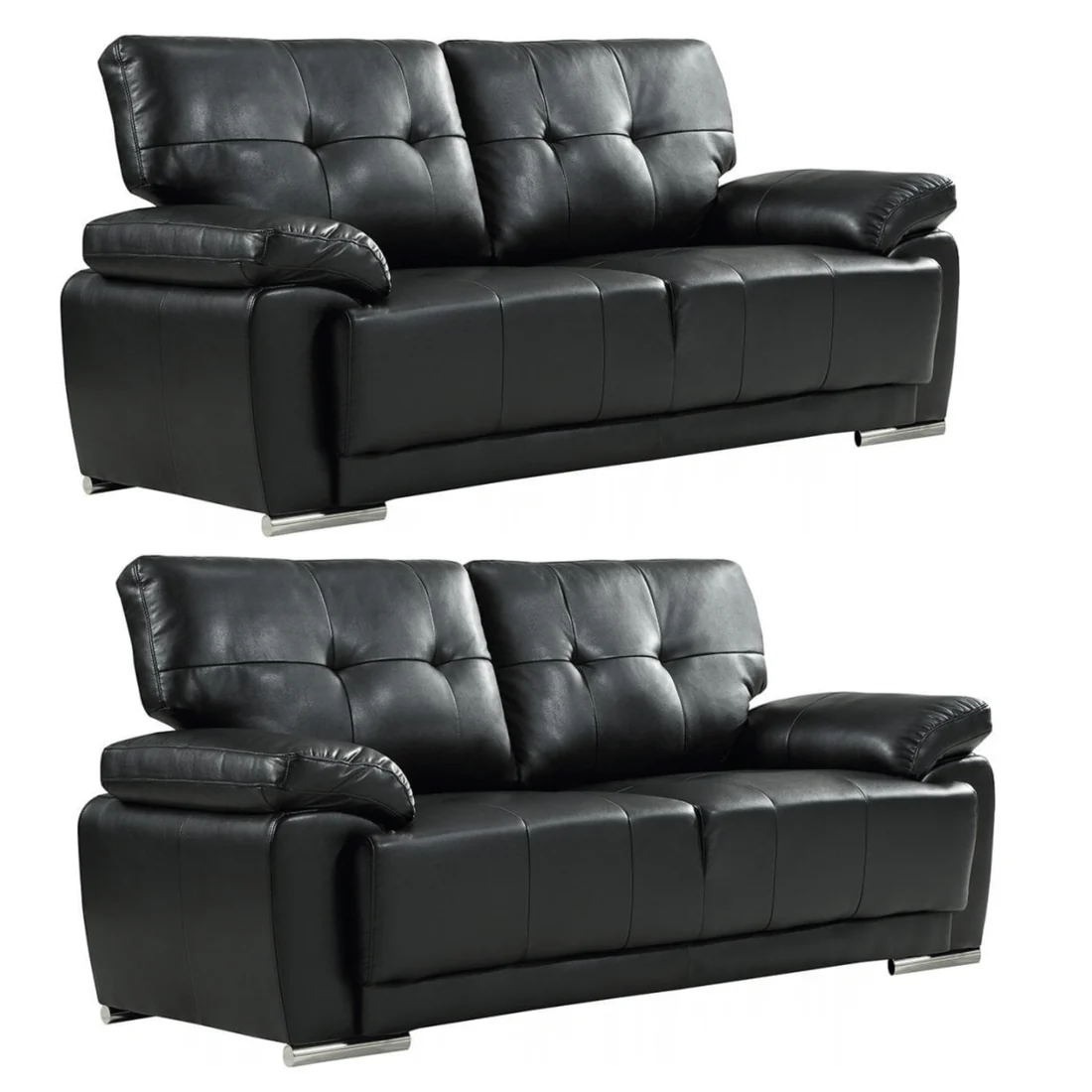 Tristan Black Leather Aire 3+3 Seater Sofa Set