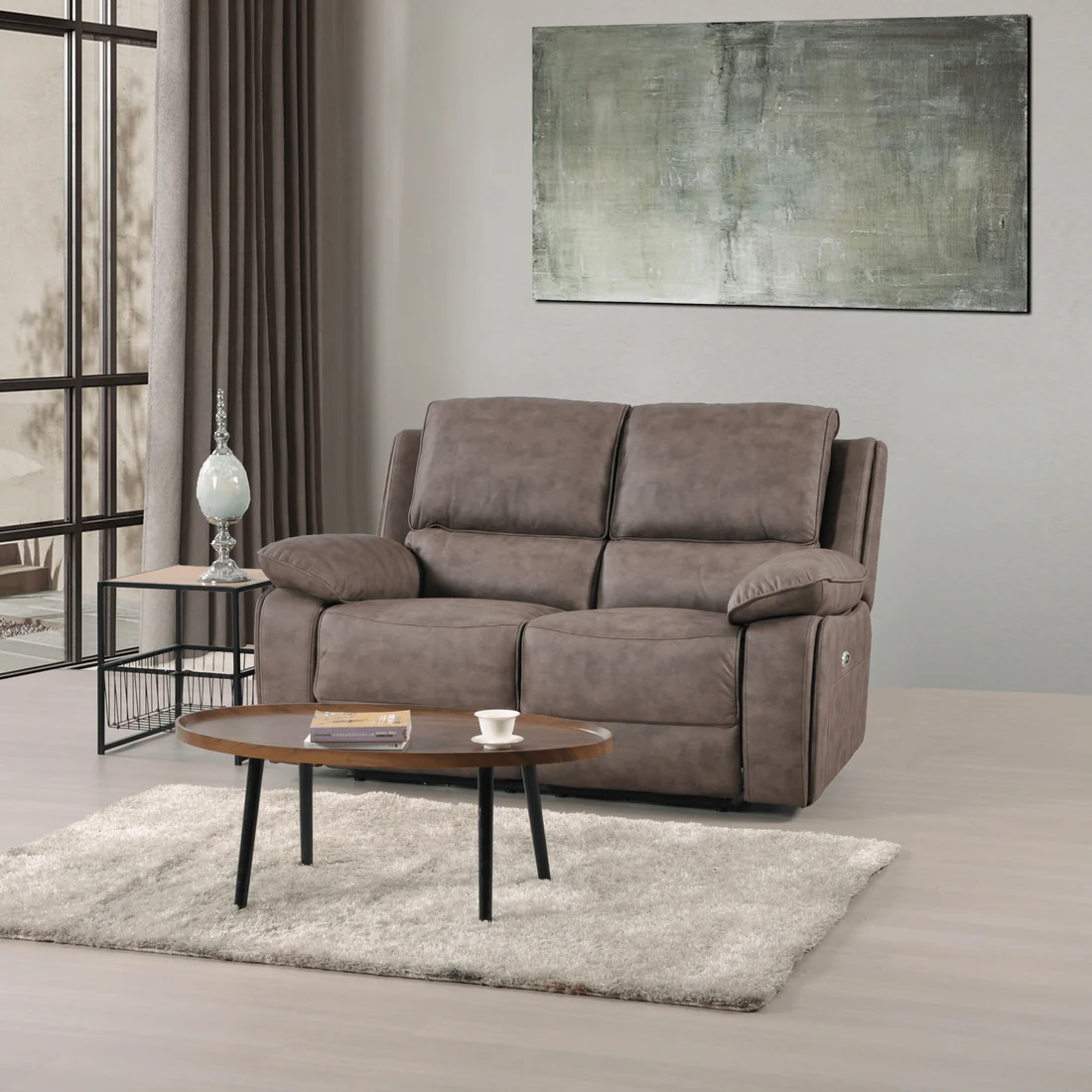 Elm Brown Suede Fabric Electric Recliner 2+1 Seater Sofa Set