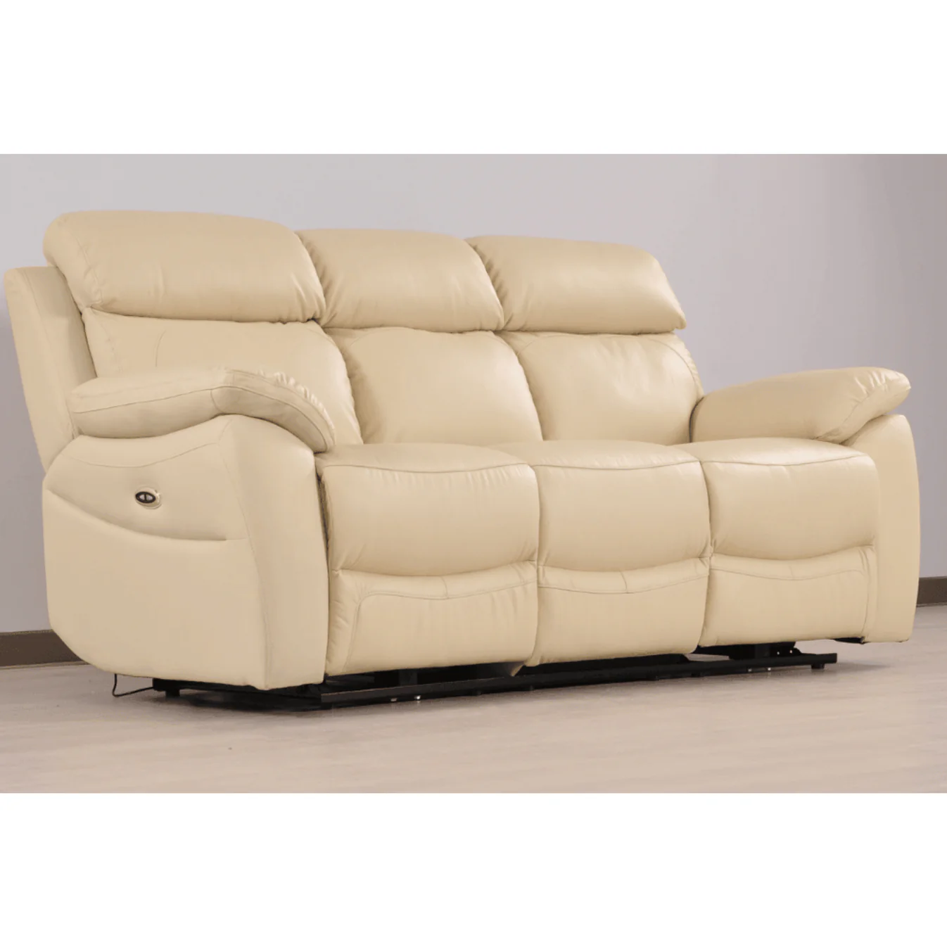 Newsome Genuine Leather Cream Electric Power Recliner 3 Seater