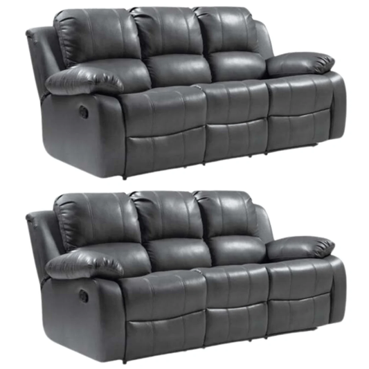Seville Grey Leather Manual Recliner 3+3 Seater Sofa Set