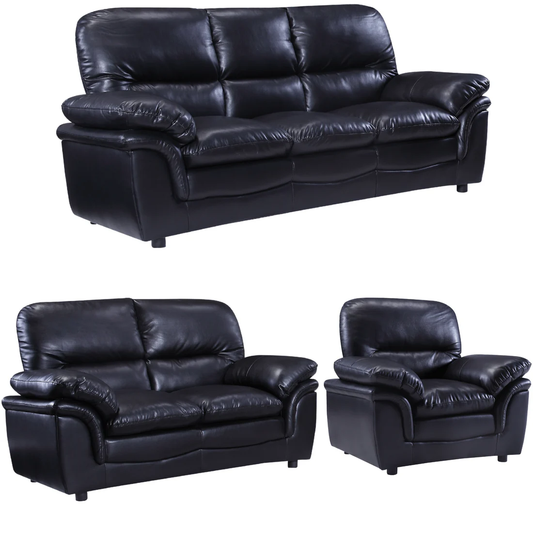 Amaya Black Leather 3+2+1 Seater Sofa Set