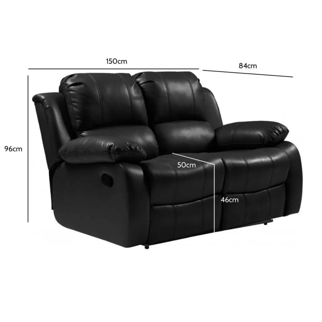Seville Black Leather Manual Recliner 3+2 Seater Sofa Set