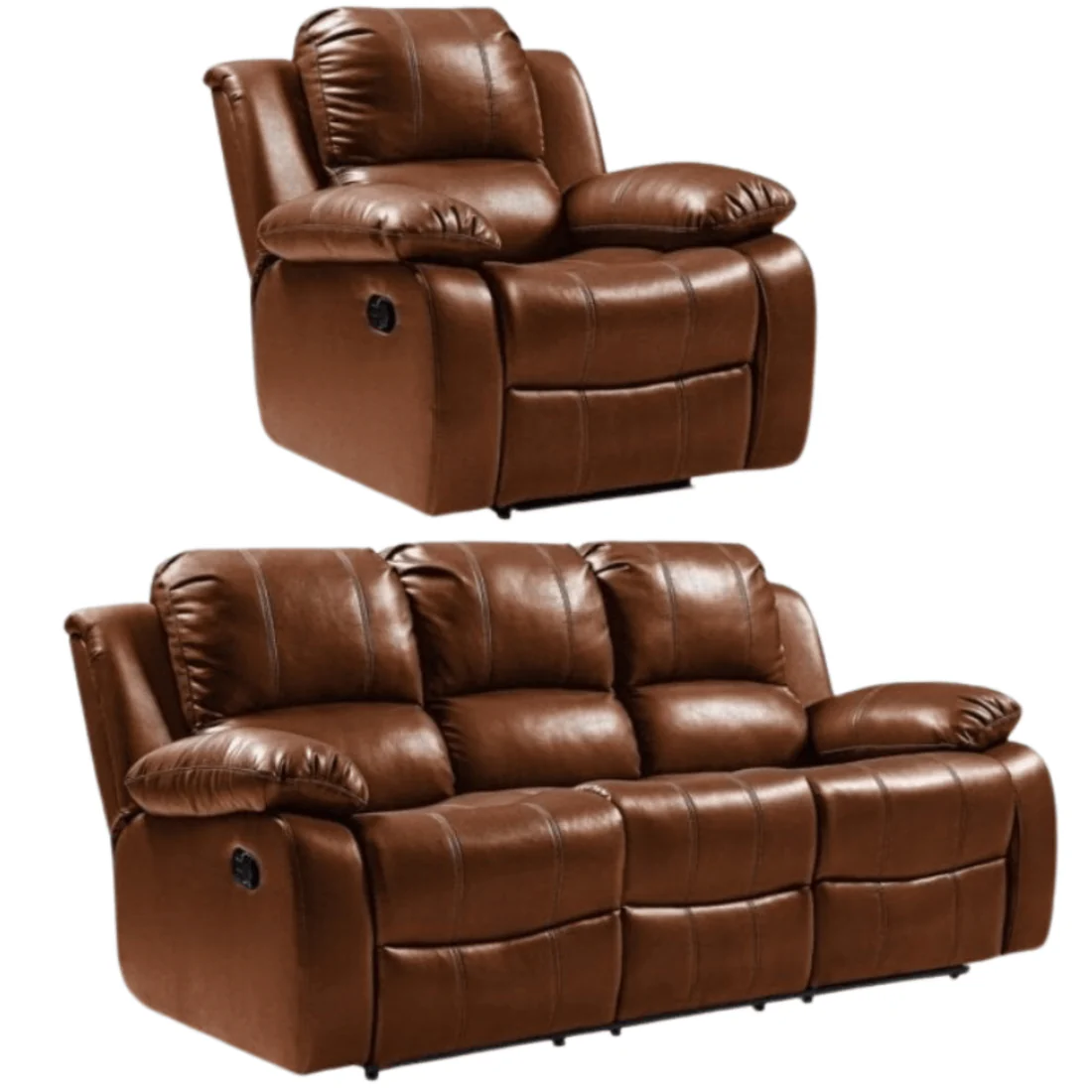 Seville Tan Leather Manual Recliner 3+1 Seater Sofa Set