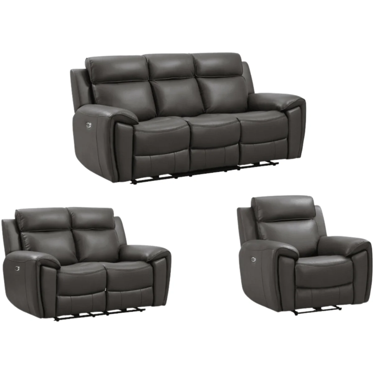 Nevara Genuine Leather Grey Electric Power Recliner 3+2+1 Seater Sofa Set