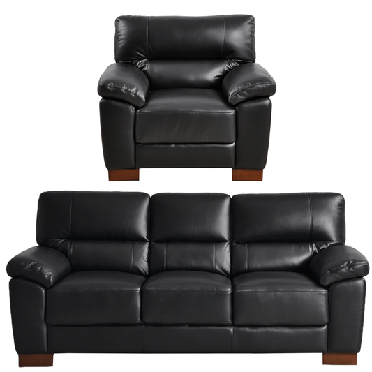 Pavilion Genuine Leather Black 3+1 Seater Sofa Set