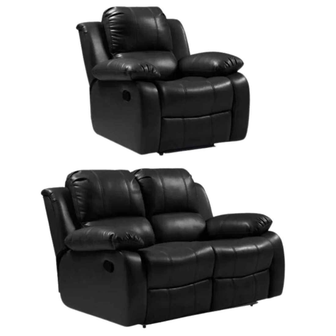 Seville Black Leather Manual Recliner 2+1 Seater Sofa Set