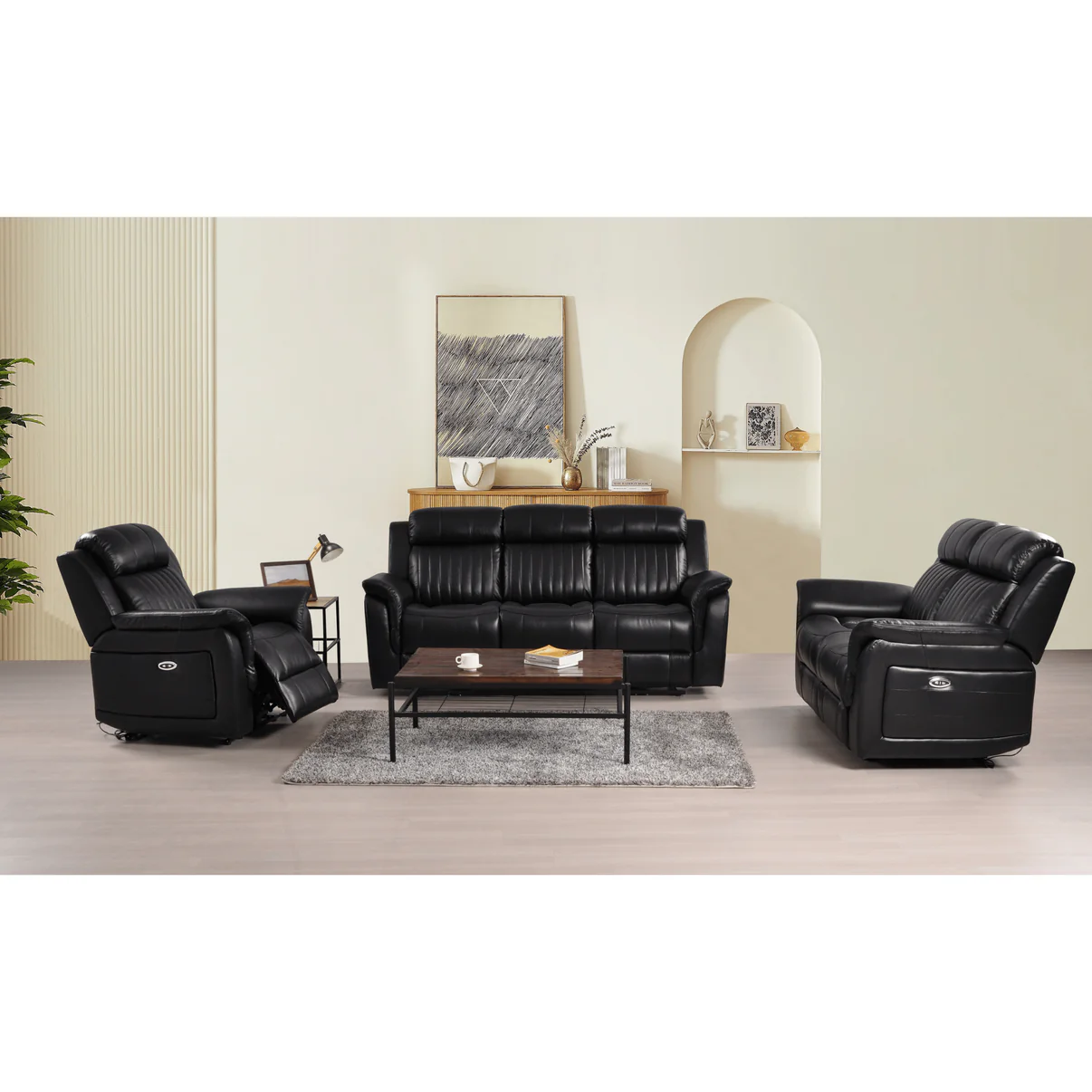 Bravado Genuine Leather Black Electric Power Recliner 3+2+1 Seater Sofa Set