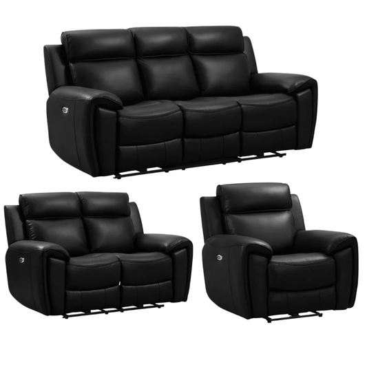 Nevara Genuine Leather Black Electric Power Recliner 3+2+1 Seater Sofa Set