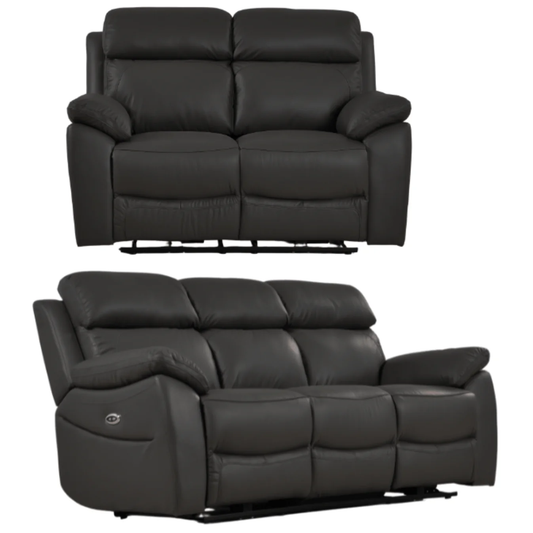 Newsome Genuine Leather Grey Electric Power Recliner 3+2 Seater Sofa Set