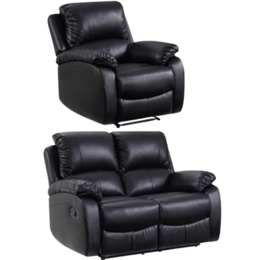 Pittsburgh Black Leather Manual Recliner 2+1 Seater Sofa Set
