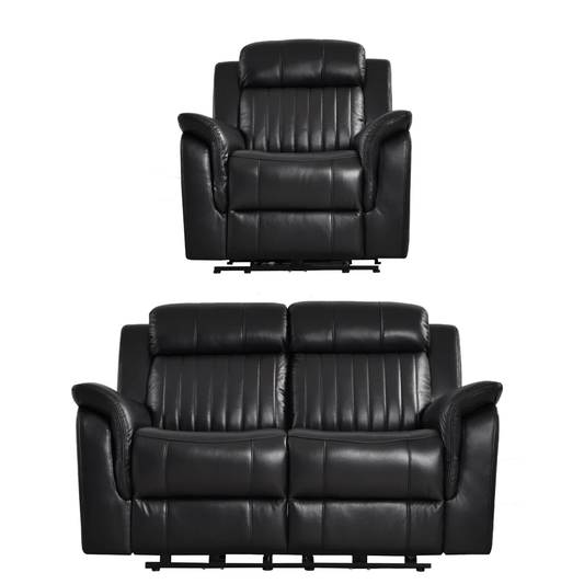 Bravado Genuine Leather Black Electric Power Recliner 2+1 Seater
