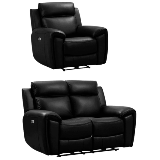 Nevara Genuine Leather Black Electric Power Recliner 2+1 Seater Sofa Set