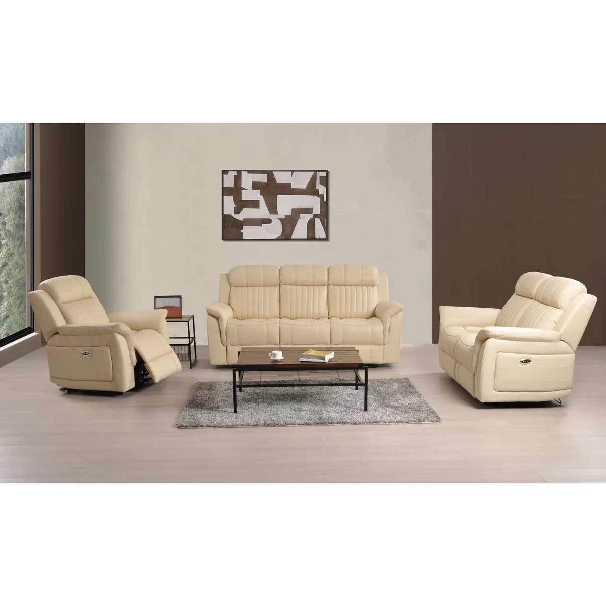 Bravado Genuine Leather Cream Electric Power Recliner 3+2+1 Seater Sofa Set
