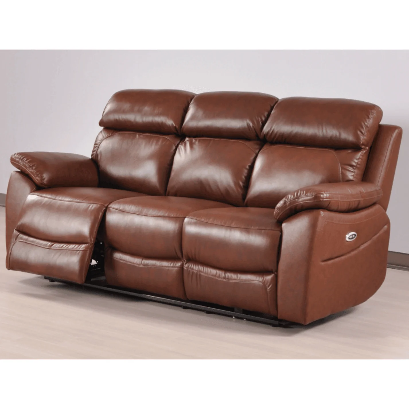 Newsome Genuine Leather Tan Electric Power Recliner 3 Seater