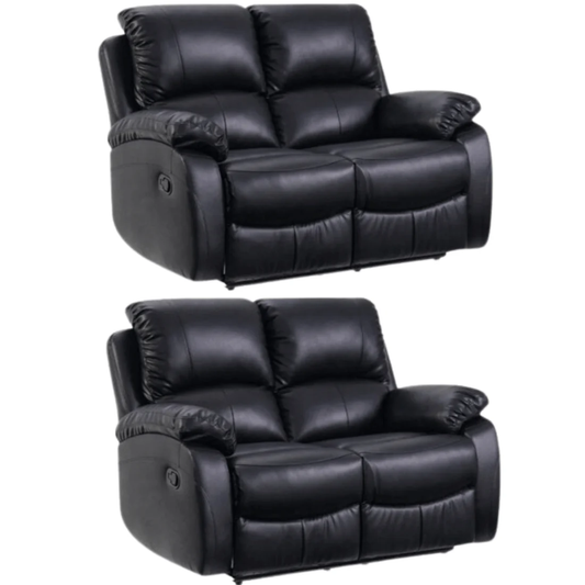 Pittsburgh Black Leather Manual Recliner 2+2 Seater Sofa Set