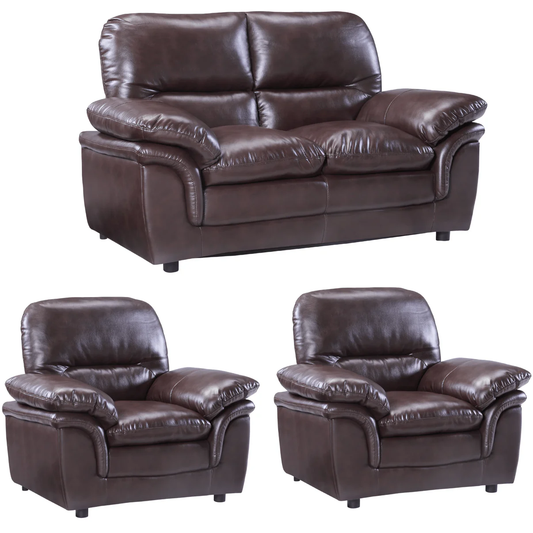 Amaya Brown Leather 2+1+1 Seater Sofa Set