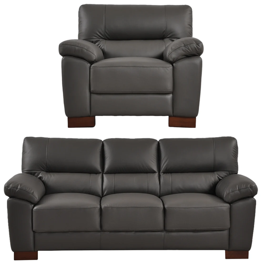 Pavilion Genuine Leather Grey 3+1 Seater Sofa Set