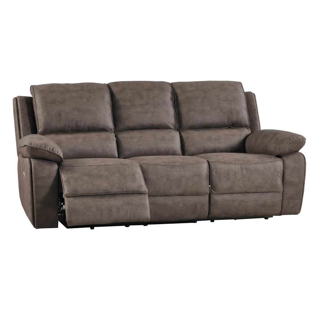 Elm Brown Suede Fabric Electric Recliner 3 Seater Sofa