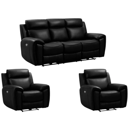 Nevara Genuine Leather Black Electric Power Recliner 3+1+1 Seater Sofa Set