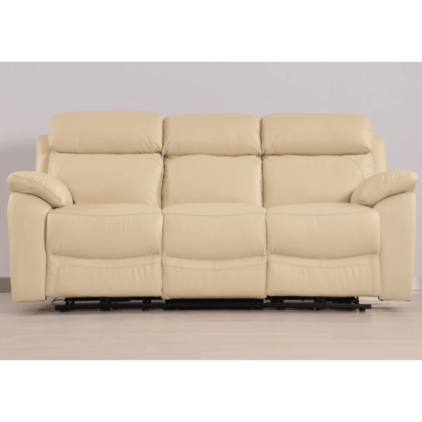 Newsome Genuine Leather Cream Electric Power Recliner 3 Seater