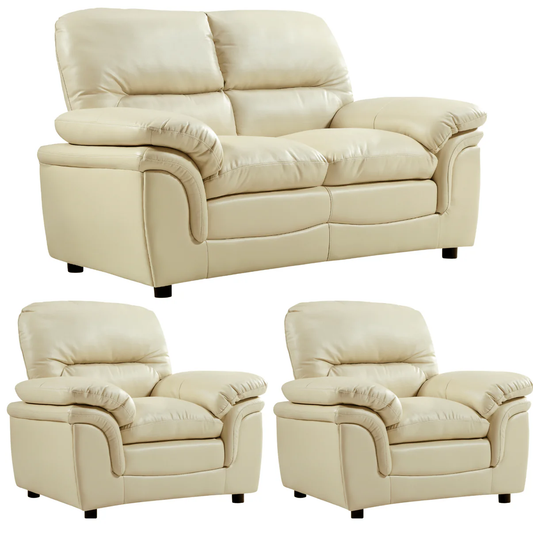 Amaya Cream Leather 2+1+1 Seater Sofa Set