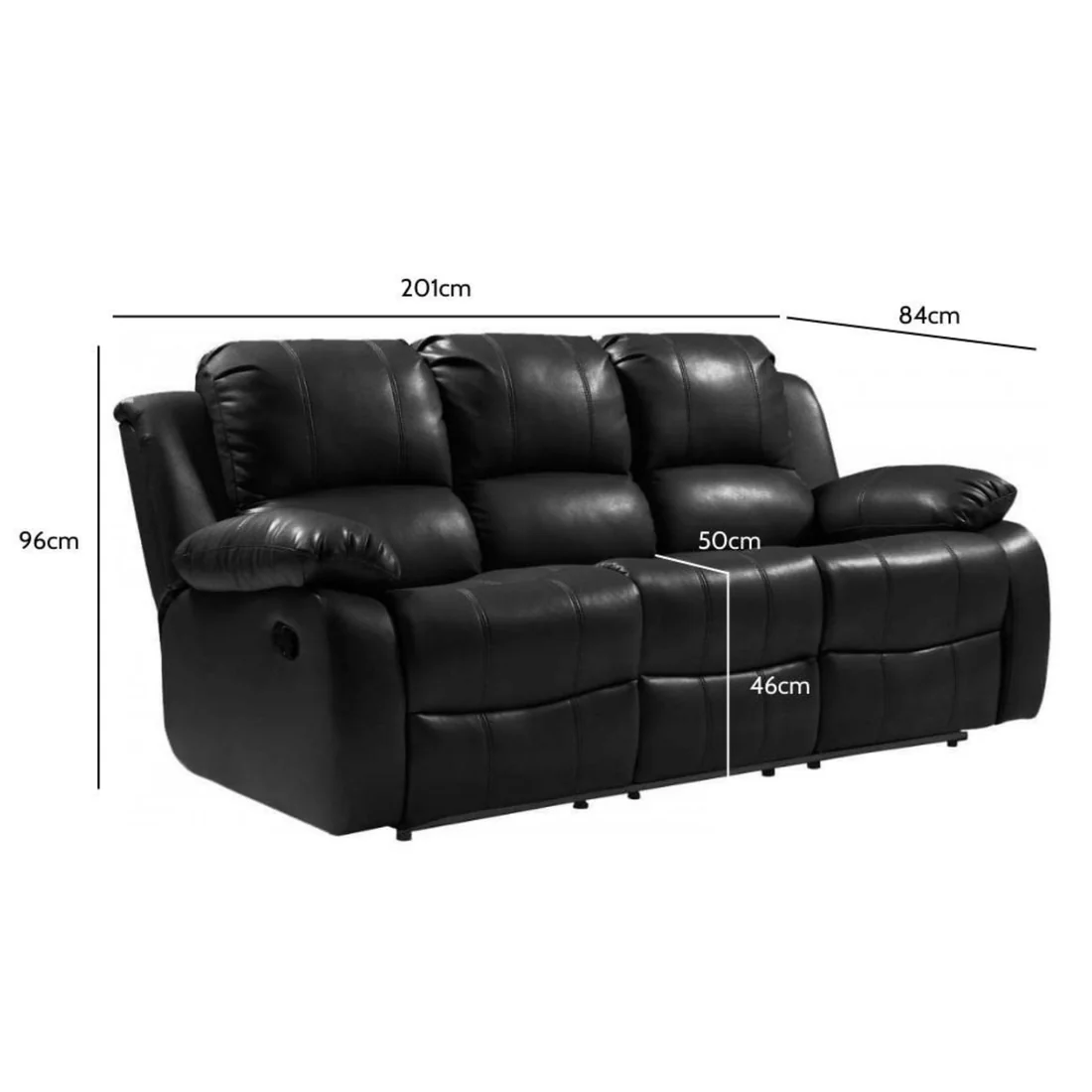 Seville Black Leather Manual Recliner 3+2 Seater Sofa Set