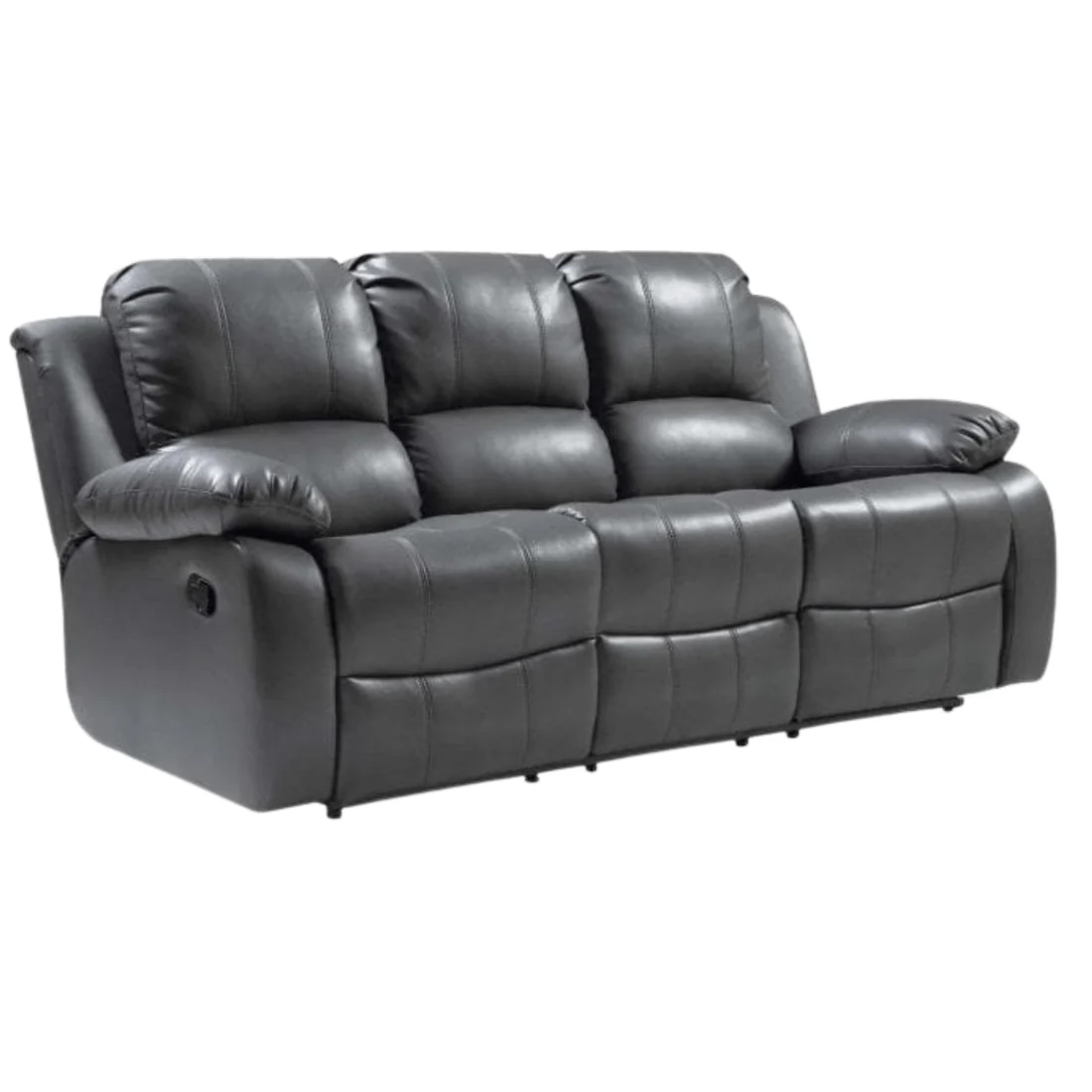 Seville Grey Leather Manual Recliner 3 Seater Sofa