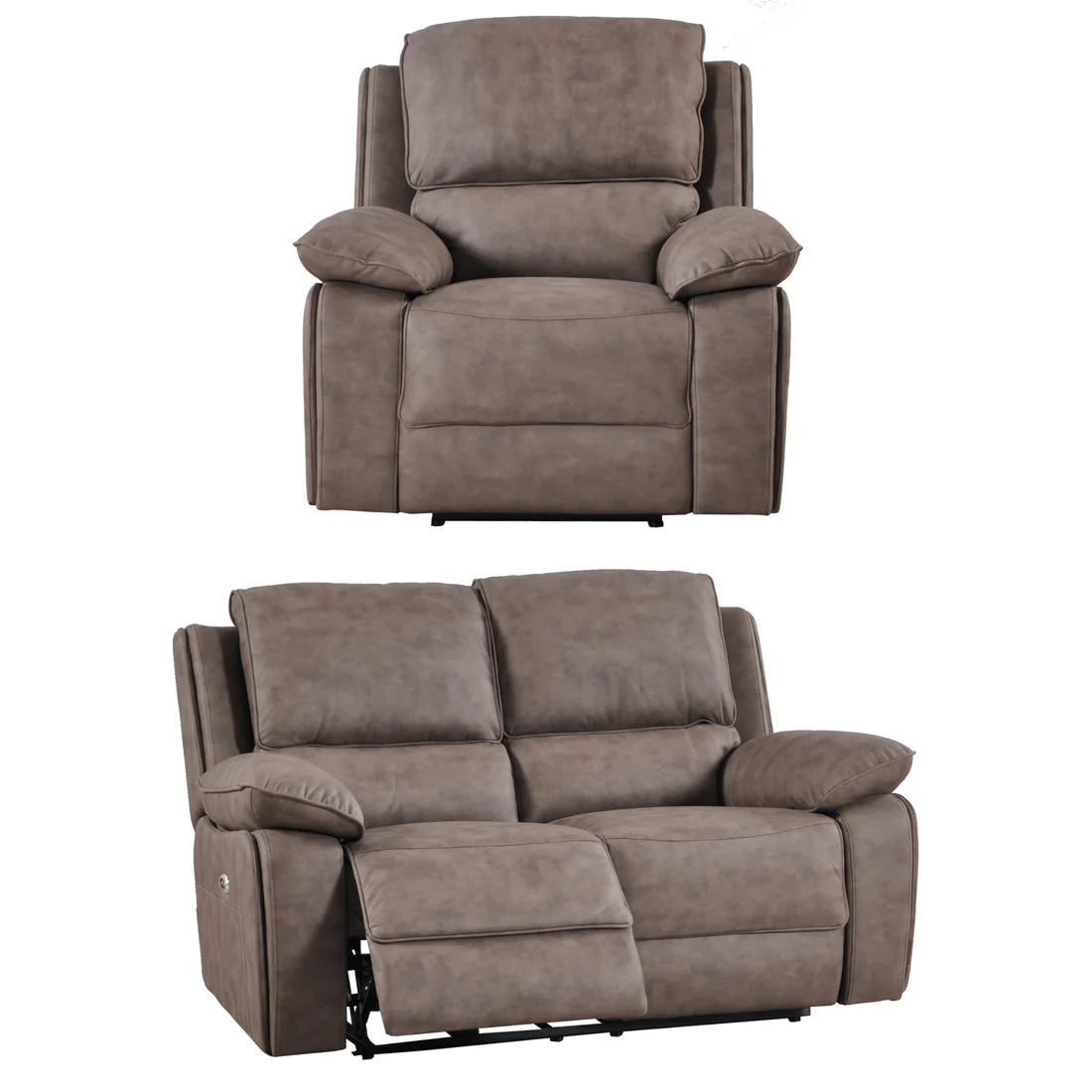 Elm Brown Suede Fabric Electric Recliner 2+1 Seater Sofa Set