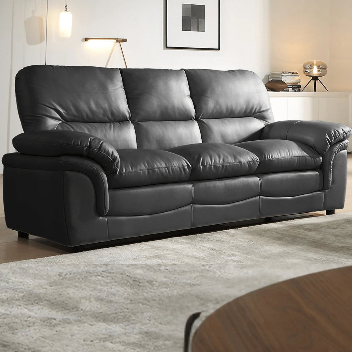 Amaya Grey Leather 3 Seater Sofa