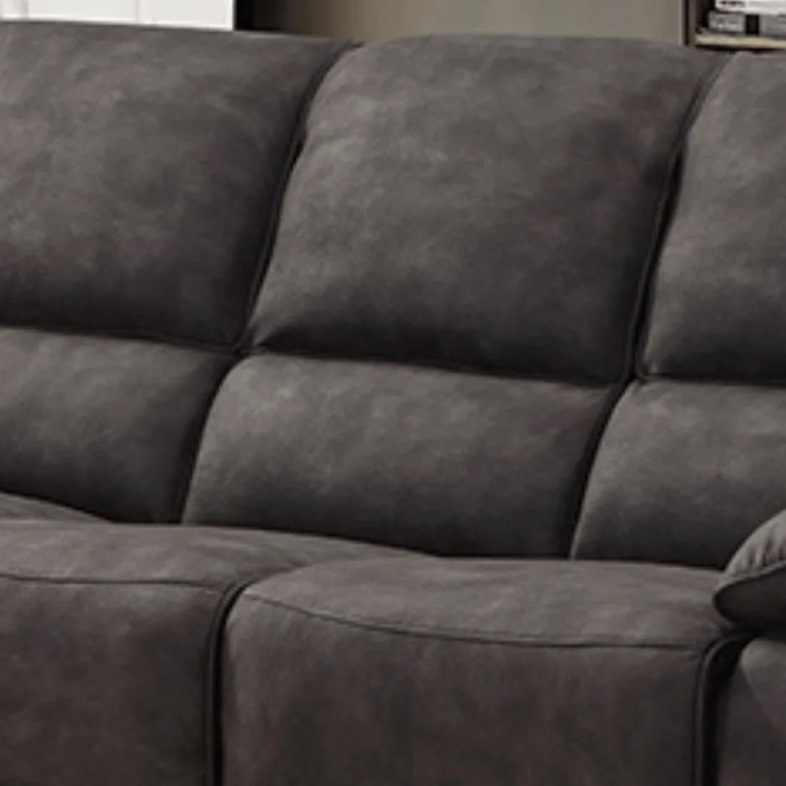 Elm Grey Suede Fabric Electric Recliner 3 Seater Sofa
