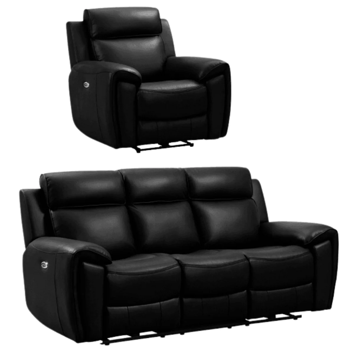 Nevara Genuine Leather Black Electric Power Recliner 3+1 Seater Sofa Set