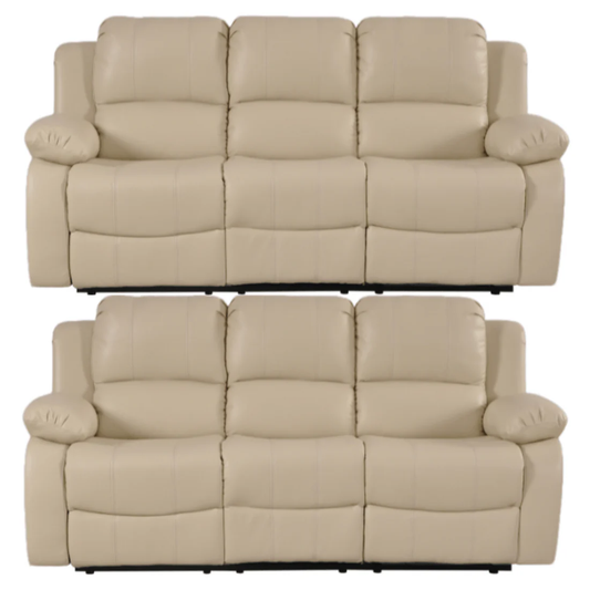 Seville Cream Leather Manual Recliner 3+3 Seater Sofa Set